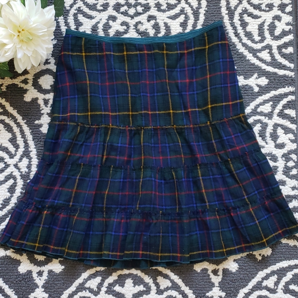 American Eagle Outfitters Plaid Tiered Blue Dark Academia Mini Skirt Womens 8